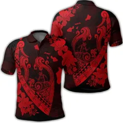 Hawaiian Fish Hook Hibiscus Banzai Surfing Polynesian Polo Shirt Red