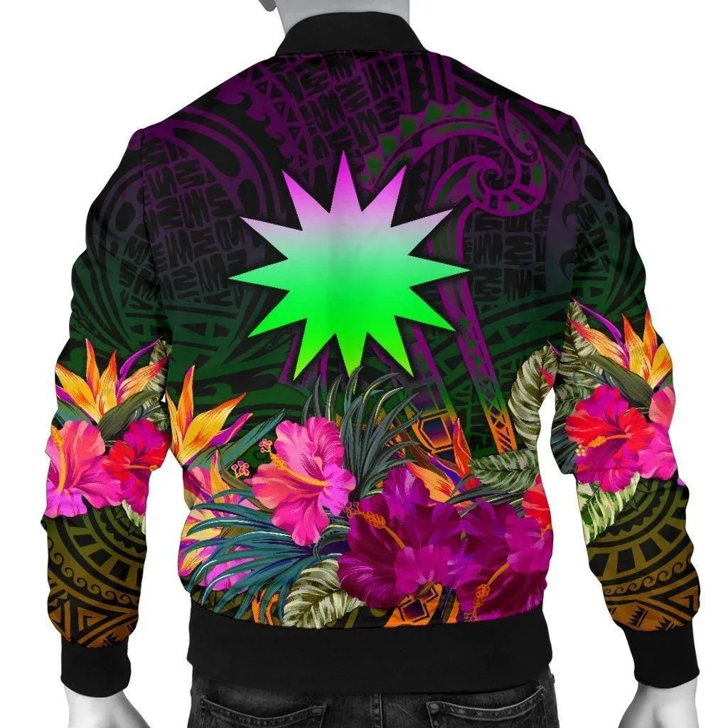 Nauru Personalised Mens Bomber Jacket - Summer Hibiscus