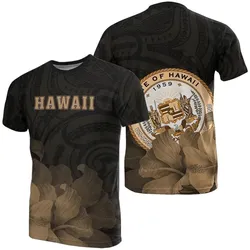 Hawaii State Hibiscus Gold Polynesian T-Shirt - Floral Style - AH - J1