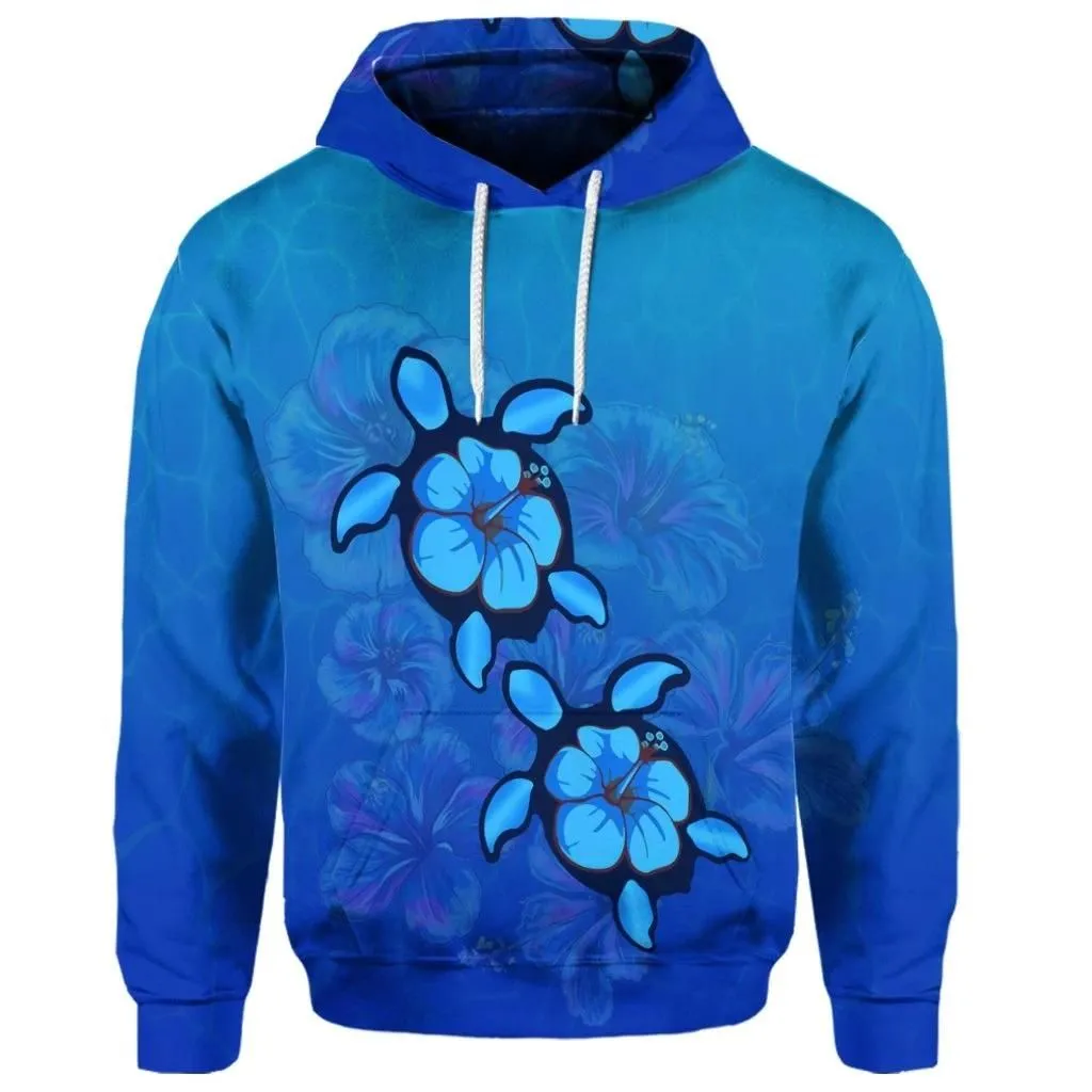 Alohawaii Hoodie - (Personalised) Hawaiian Blue Turtle and Hibiscus Polynesian Hoodie - AH - JR