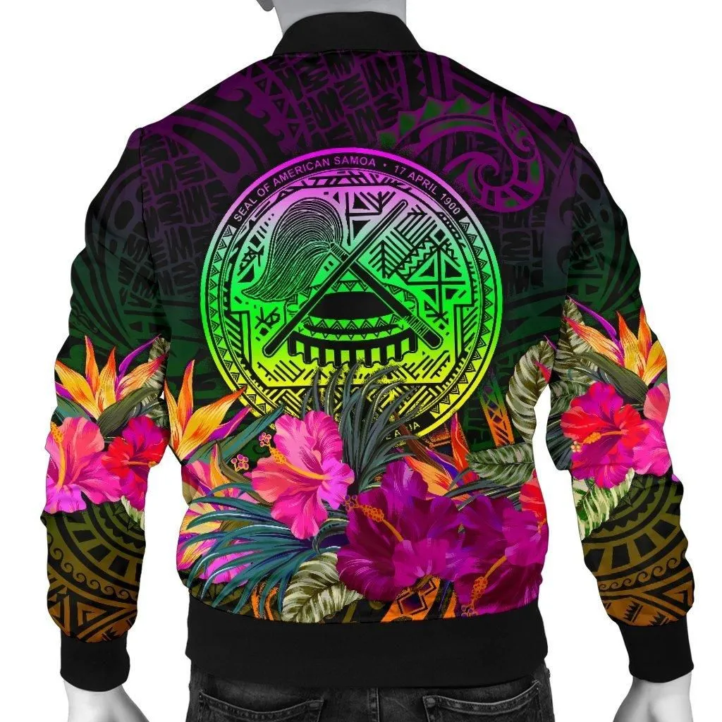 American Samoa Mens Bomber Jacket - Summer Hibiscus
