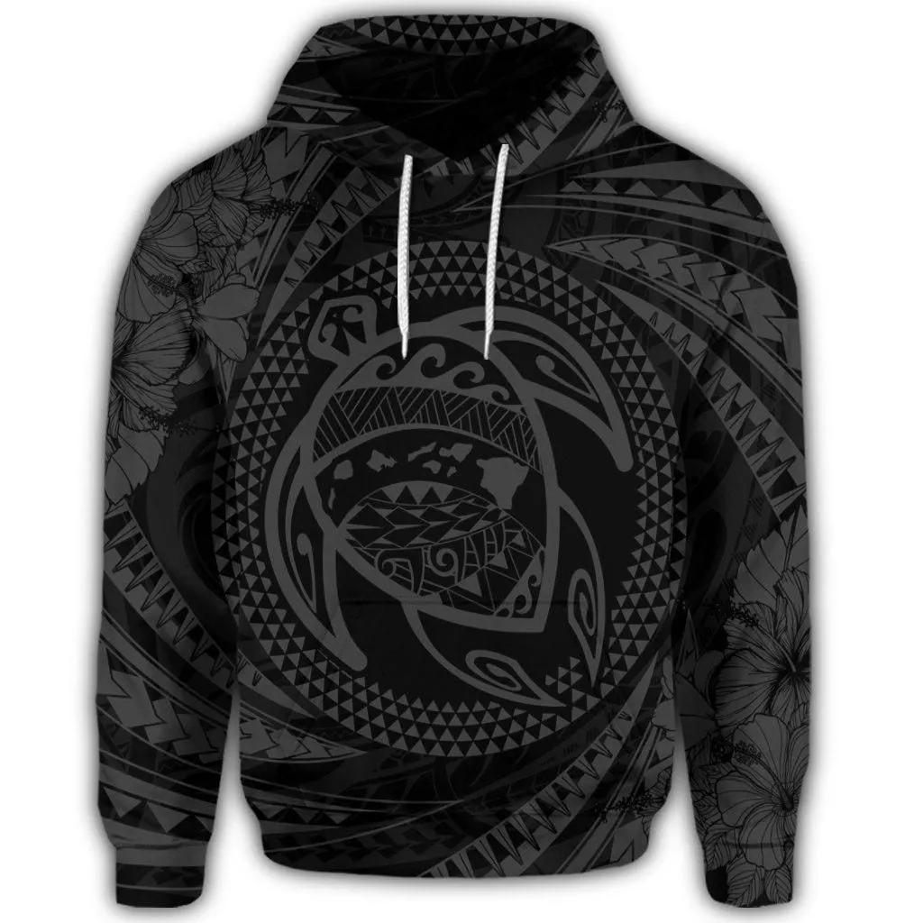 Hawaiian Kanaka Honu Hibiscus Tornado Polynesian Gray Hoodie