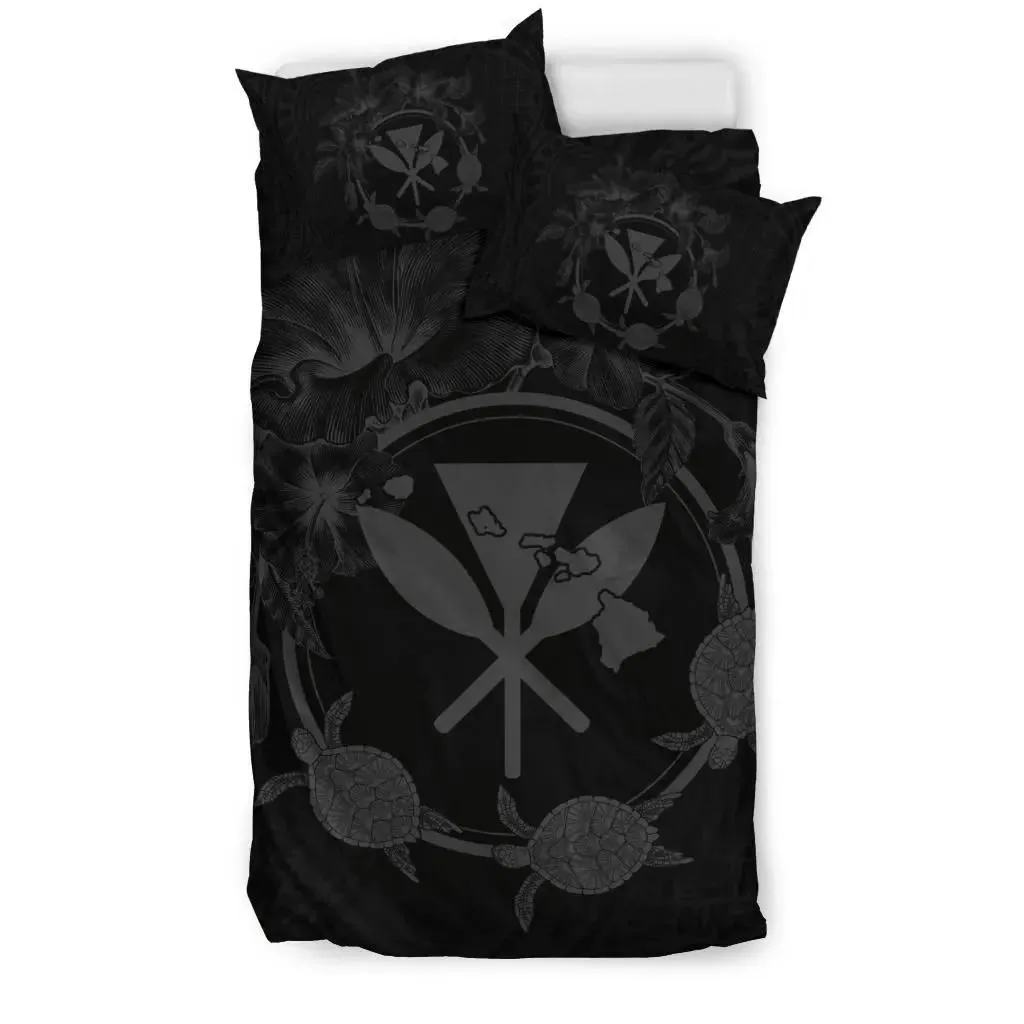 FamilyGater Home Set - Hawaii Kanaka Turtle Hibiscus Polynesian Bedding Set - Anthea Style Gray - AH - J4