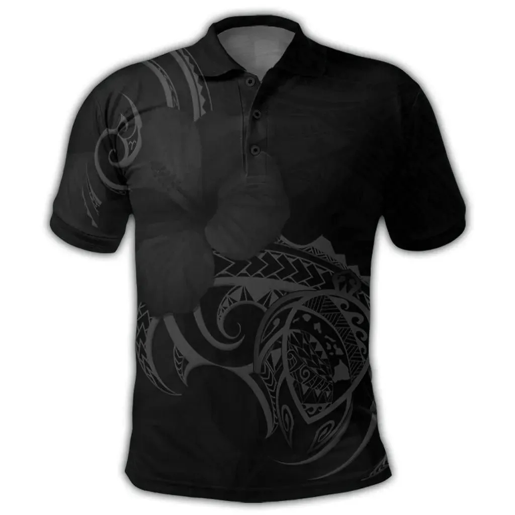 Alohawaii Shirt - Hawaii Map Turtle Hibiscus Divise Polynesian Polo Shirt Gray - AH - JR