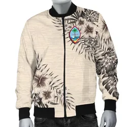 Guam Mens Bomber Jacket - The Beige Hibiscus