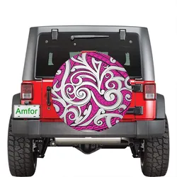 Polynesian Maori Ethnic Ornament Pink Hawaii Spare Tire Cover