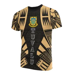 Tuvalu T shirt - Tuvalu Coat Of Arms Polynesian Tattoo Gold Style