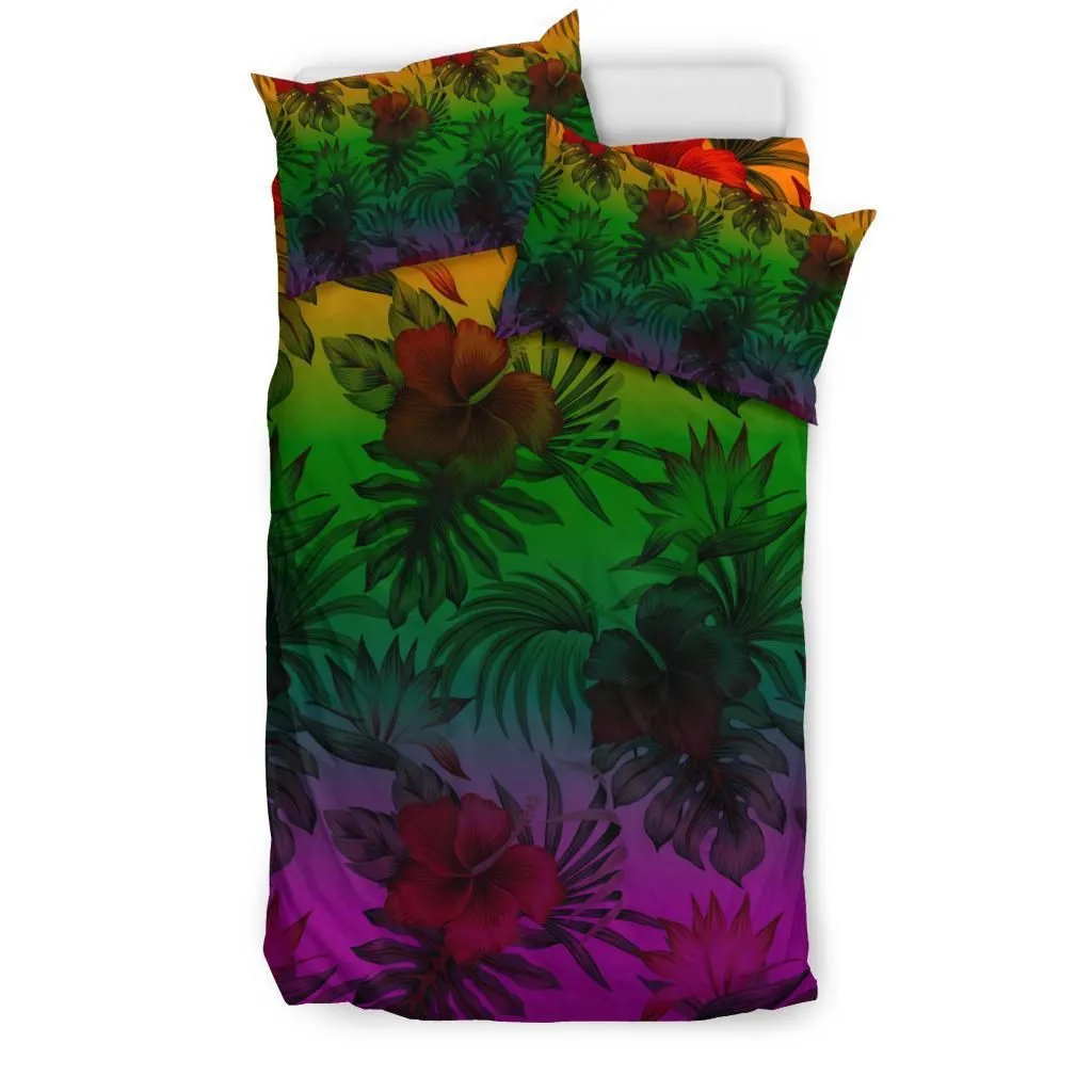 Polynesian Bedding Set - Green Hibiscus Patterns