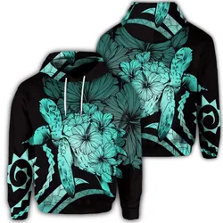 Hawaiian Hoodie - Hawaiian Turtle Hibiscus Polynesian Vintage Hoodie - Turquoise