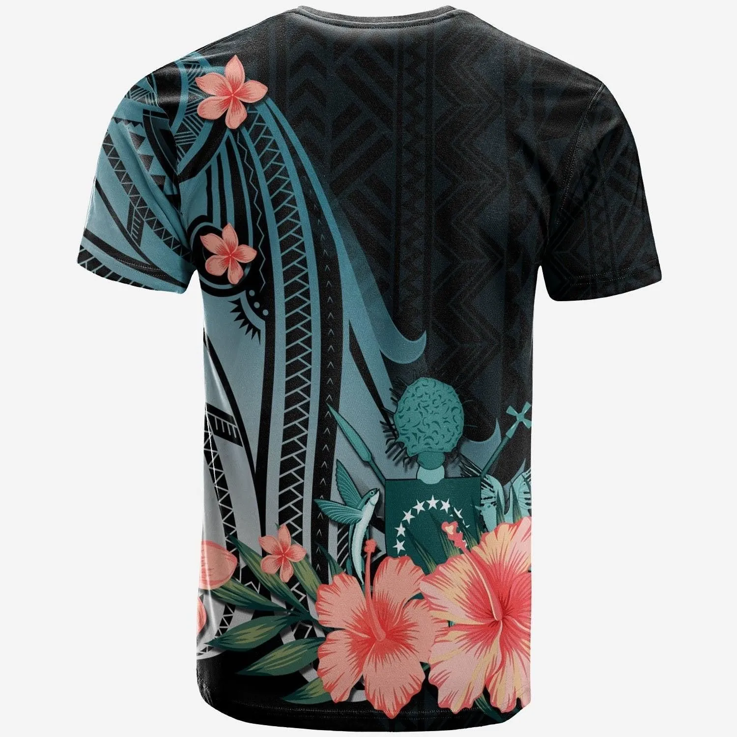 Cook Islands T shirt - Turquoise Polynesian Hibiscus Pattern Style