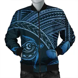 Hawaiian Turtle Plumeria Kakau Polynesian Quilt Bomber Jacket Neo Blue