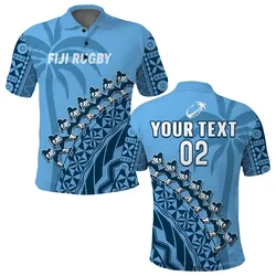 Custom Text And Number Fiji Tapa Rugby Polo Shirt Fijian Cibi Dance Tapa Pattern Blue LT14