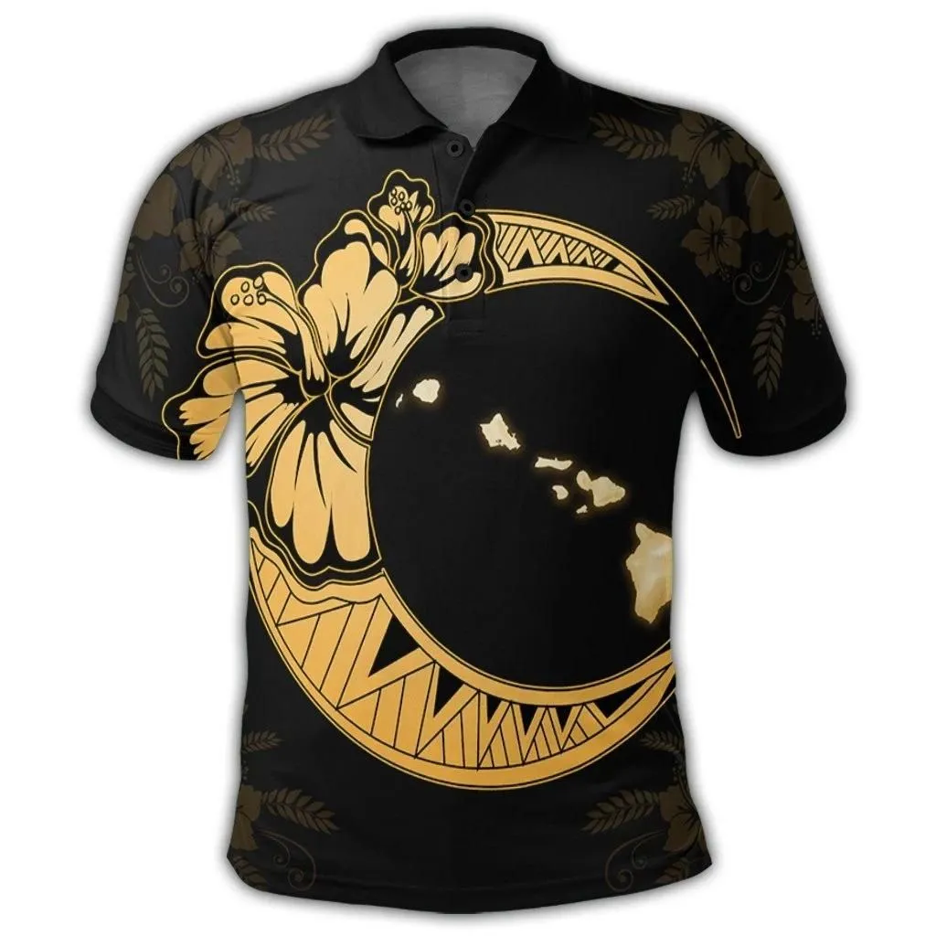 Alohawaii Shirt - Hawaiian Map Hibiscus Turtle Polynesian Moon Polo Shirt Yellow - AH - JR