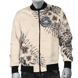 American Samoa Mens Bomber Jacket - The Beige Hibiscus