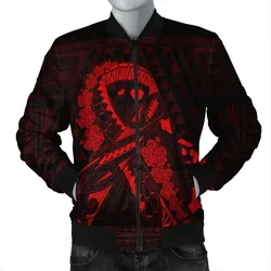 FamilyGater Jacket - Hawaiian Map Heart Ribbon Cancer Hibiscus Red Polynesian Bomber Jacket - AH - J4R