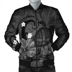 Alohawaii Jacket - Hawaiian Map Big Turtle Hibiscus Plumeria Tribal Polynesian Bomber Jacket - Gray - AH - J6R