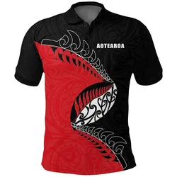 Polynesian Pride Polo Shirt - Aotearoa Rugby Fern Polo Shirt Red