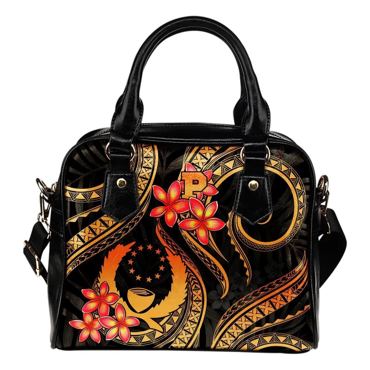 Pohnpei Micronesian Shoulder Handbag - Gold Plumeria