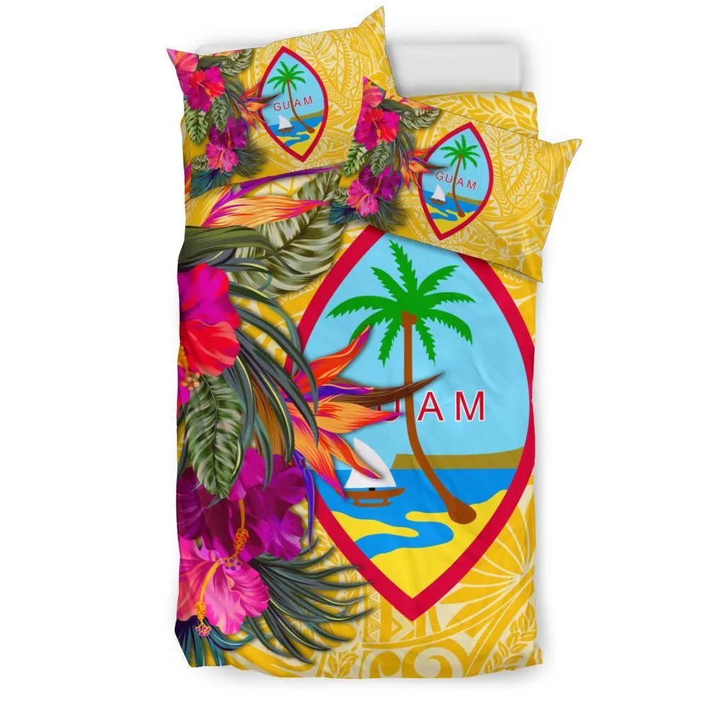 Guam Bedding Set - Hibiscus Polynesian Pattern Yellow Version