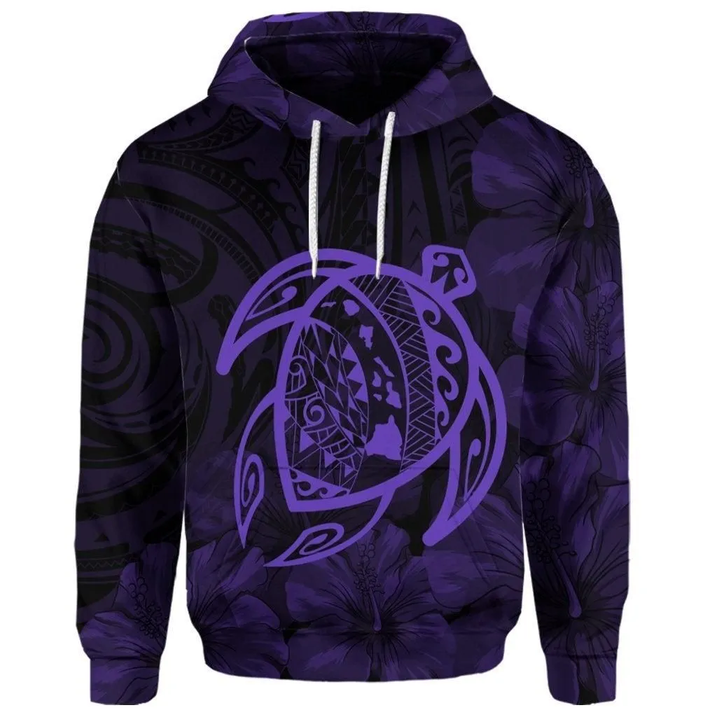 (Personalised) Hawaiian Map Turtle Kanaka Hibiscus Polynesian Hoodie - Purple