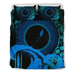 FamilyGater Bedding Set - Cover and Pillow Cases Palau - Hibiscus And Wave Light Blue K7