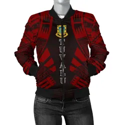 Tuvalu Women Bomber Jacket - Polynesian Tattoo Red - BN0110