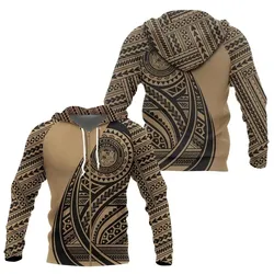 Alohawaii Clothing - Zip Hoodie Hawaii Coat Of Arms Polynesian Tattoo Style Gold - AH - J7