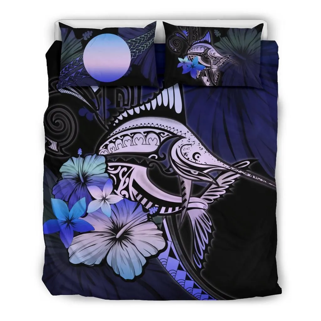 Palau Marlin And Hibiscus Bedding Set Bedroom Decor Purple Blue
