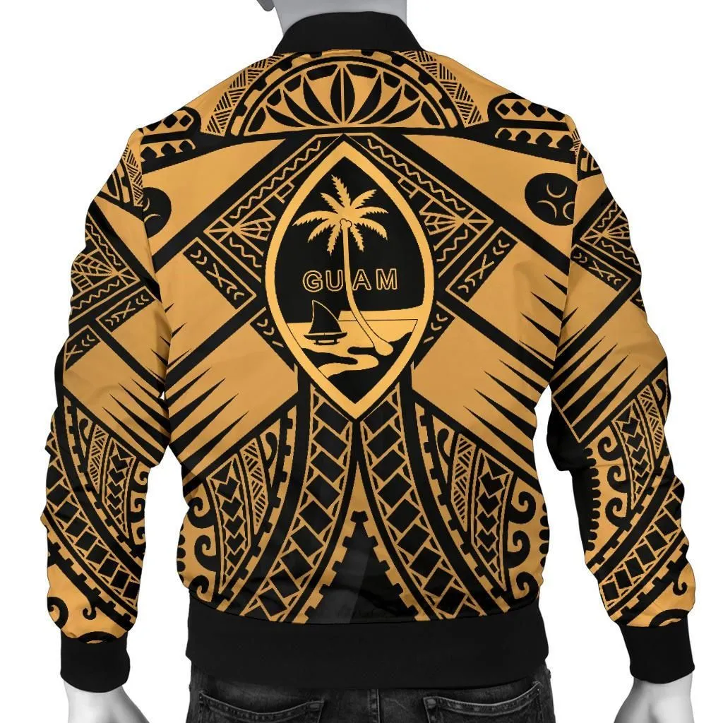 Guam Polynesian Men's Bomber Jacket - Guam Gold Seal with Polynesian Tattoo - BN18