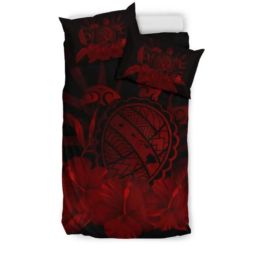 FamilyGater Bedding Set - Cover and Pillow Cases Hawaiian Map Turtle Hibiscus Polynesian - Red - AH J4