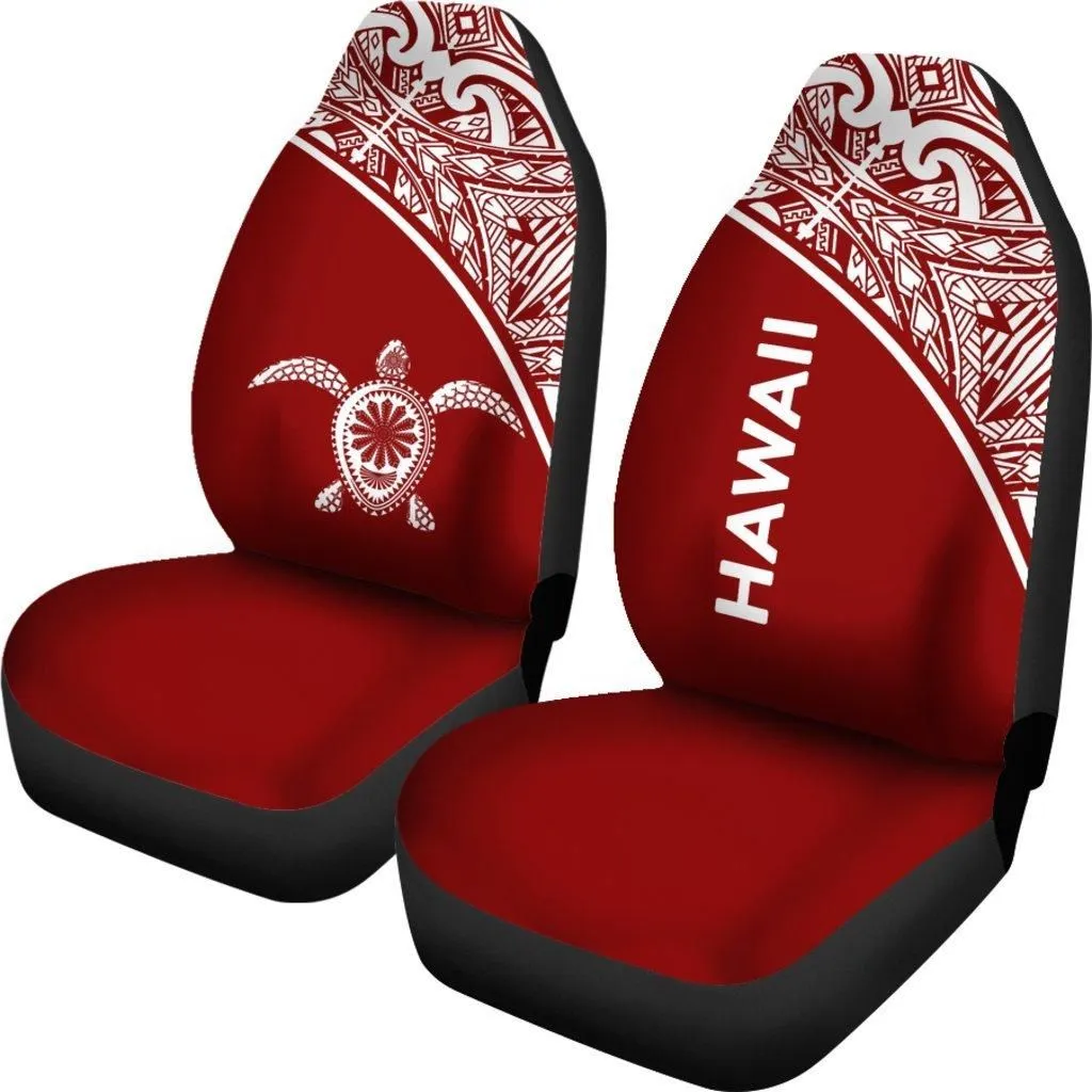 Hawaii Car Seat Covers - Polynesian Turtle Tattoo Red Curve