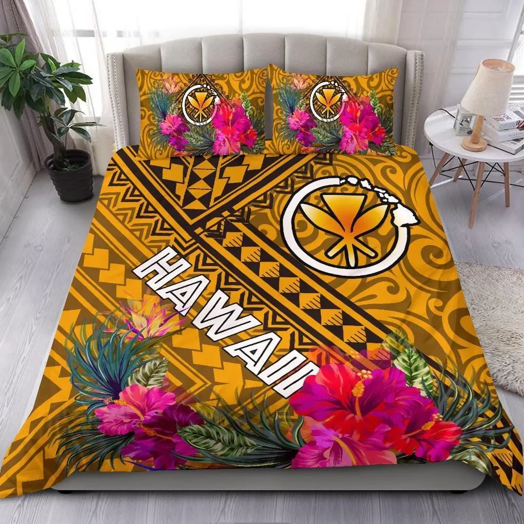 FamilyGater Bedding Set - Cover and Pillow Cases Hawaii - Kanaka Maoli With Hibiscus On Polynesian Patterns (YELLOW) - BN25
