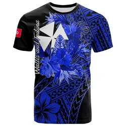 Wallis and Futuna T Shirt Hibiscus Blue No.2 Color  LT6