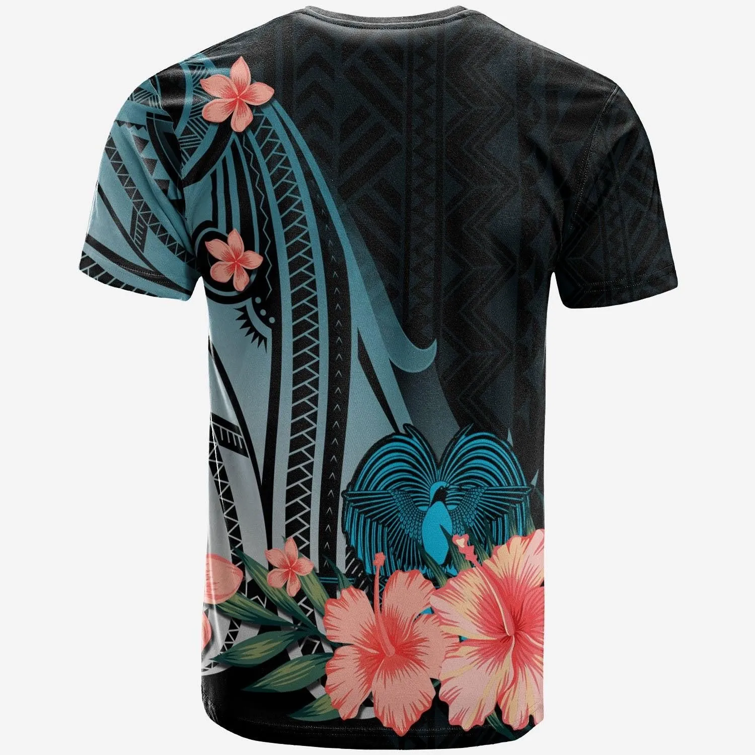 Papua New Guinea T-Shirt - Turquoise Polynesian Hibiscus Pattern Style