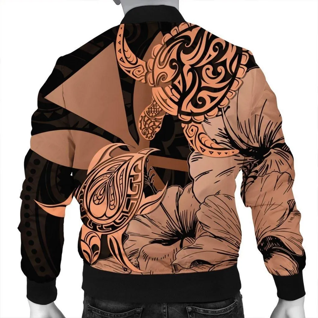 Hawaii Turtle Bomber Jacket Polynesian Hibiscus Art Ver 2.0 Orange
