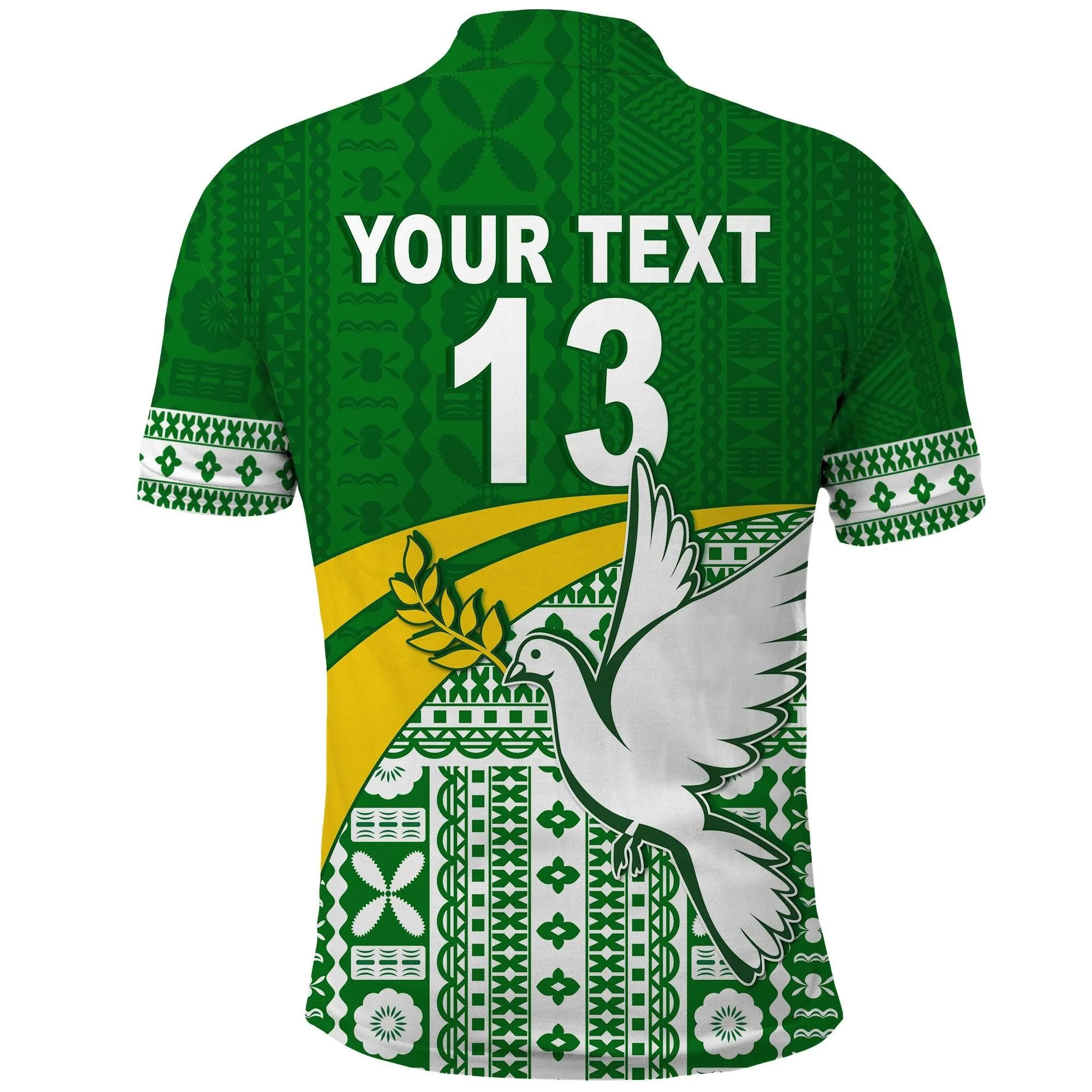 (Custom Text and Number) Tailevu Rugby Polo Shirt Fiji Rugby Tapa Pattern Green LT13