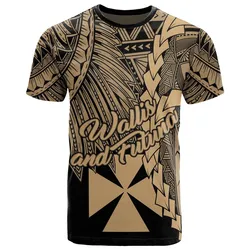 Wallis and Futuna Polynesian T-Shirt - Tribal Wave Tattoo Gold