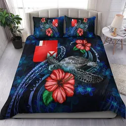 Wallis and Futuna Polynesian Bedding Set - Blue Turtle Hibiscus