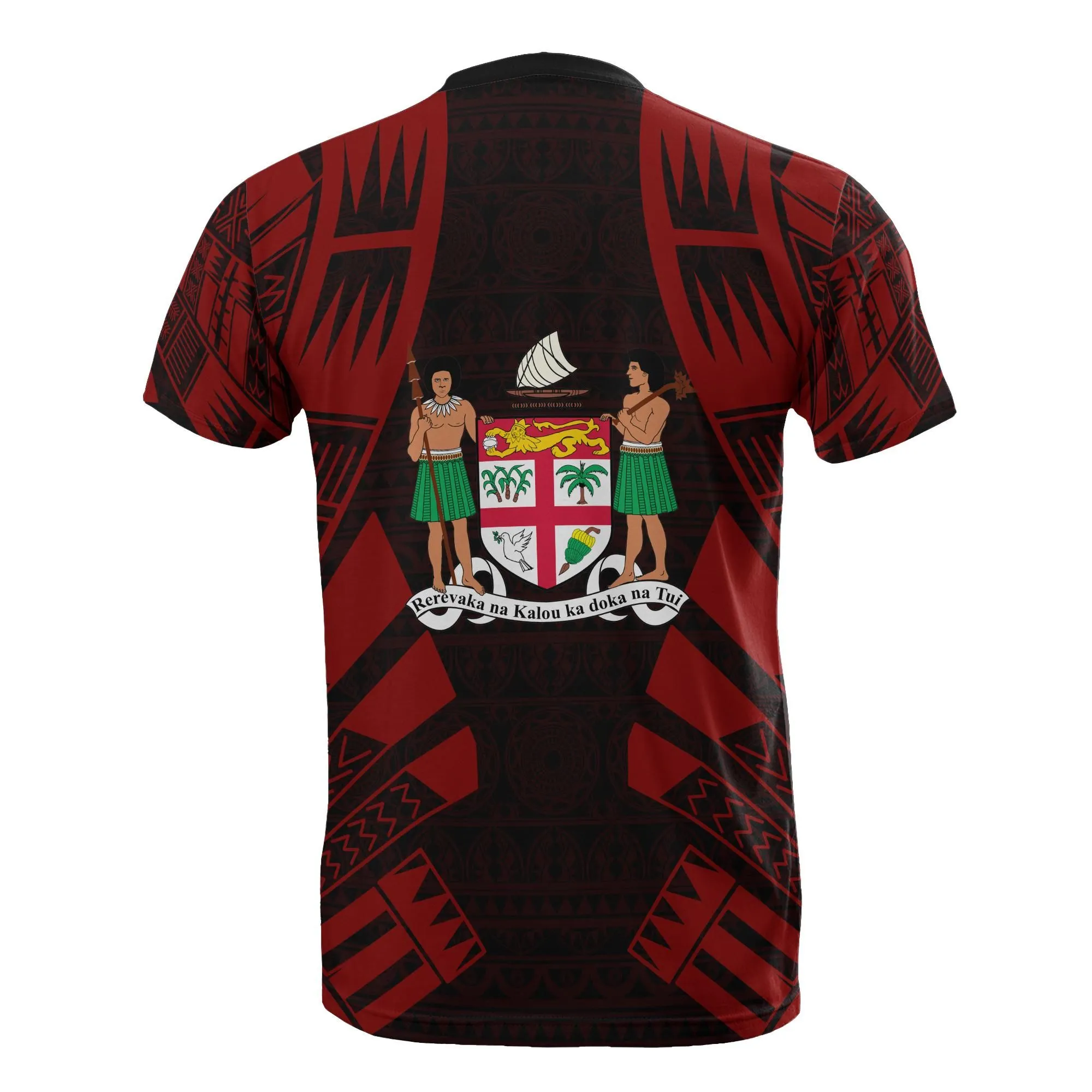 Fiji T-Shirt - Fiji Coat Of Arms Polynesian Tattoo Red Style