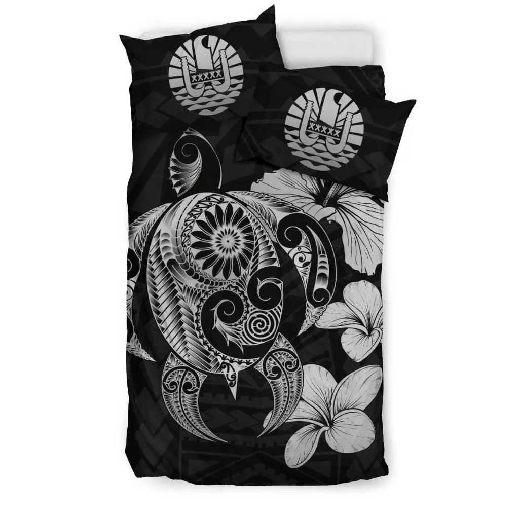 FamilyGater Bedding Set - Cover and Pillow Cases Tahiti Hibiscus Plumeria Mix Polynesian Turtle Gray J1