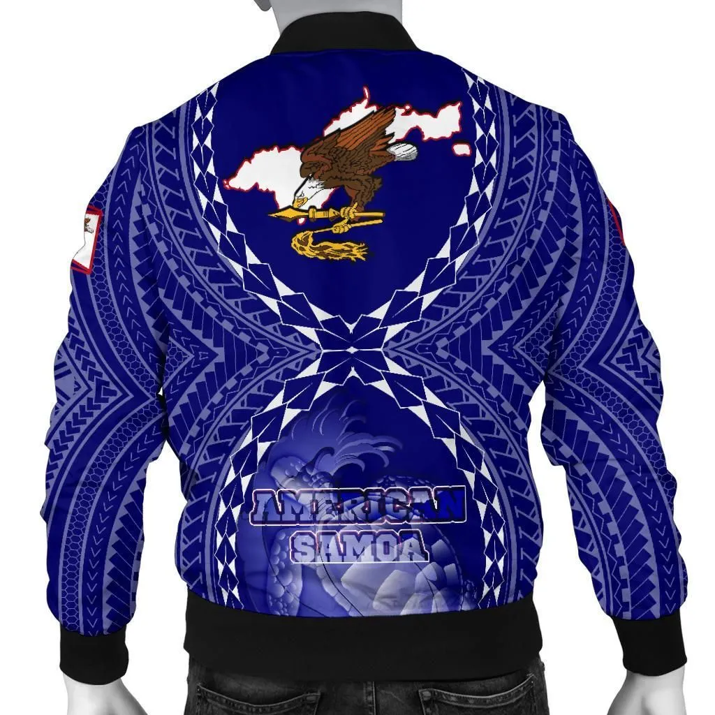 American Samoa Polynesian Men's Bomber Jacket - American Samoa Flag with Polynesian Tattoo - BN18