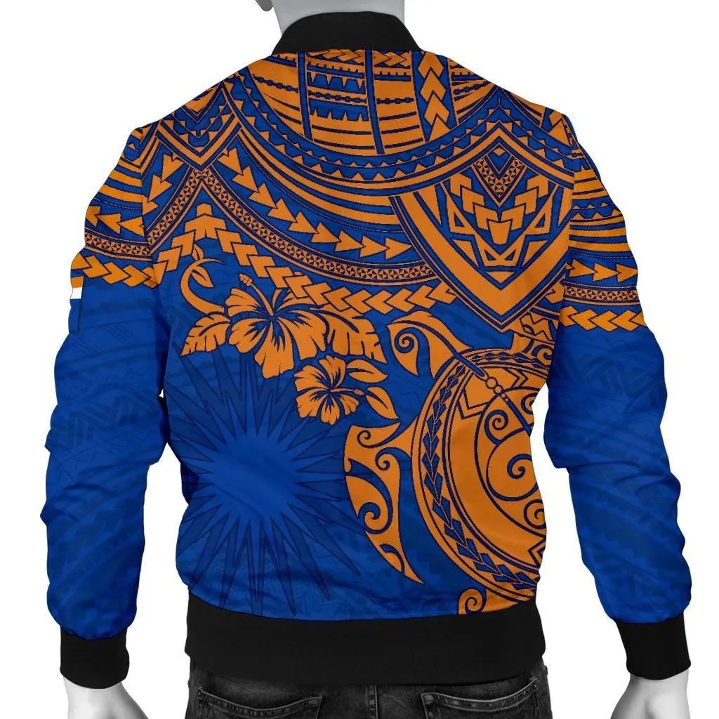 Marshall Islands Polynesian Bomber Jacket (Men) - Blue Turtle - BN15