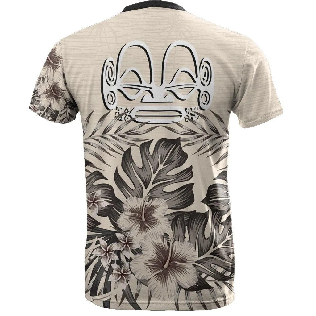 Marquesas Islands T Shirt - Marquesas Islands Tiki Face Beige Hibiscus