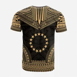 Cook Islands Custom Personalised T Shirt - Cook Islands Flag Polynesian Chief Tattoo Gold Version