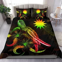 Nauru Polynesian Bedding Set - Turtle With Blooming Hibiscus Reggae