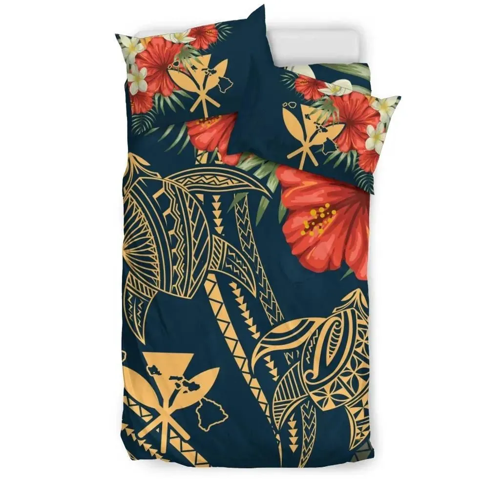 FamilyGater Home Set - Hawaii Polynesian Turtle Hibiscus Bedding Set - Nolan Style - AH - J4