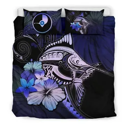 Yap Marlin And Hibiscus Bedding Set Bedroom Decor Purple Blue