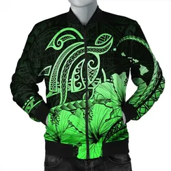 FamilyGater Jacket - Hawaii Turtle Map Polynesian Bomber Jacket Safety Green - AH - JR