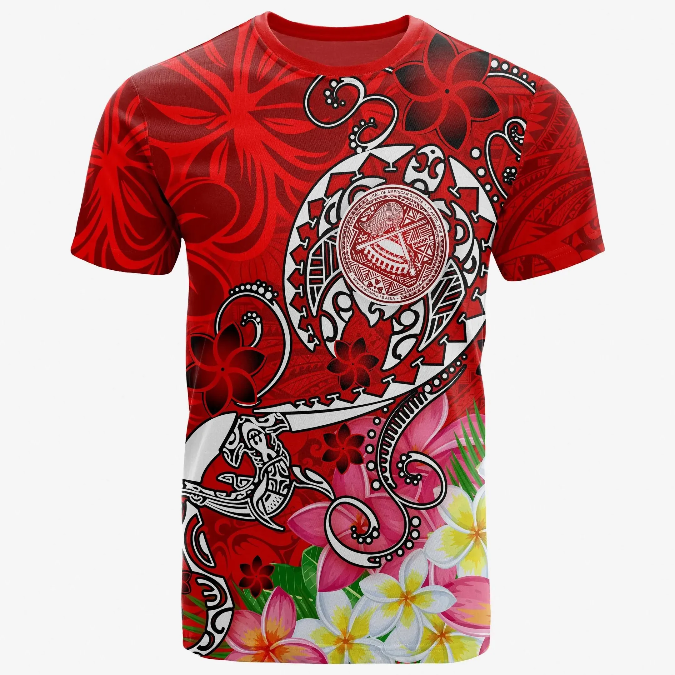 American Samoa Polynesian T-shirts - Turtle Plumeria (Red) - BN18