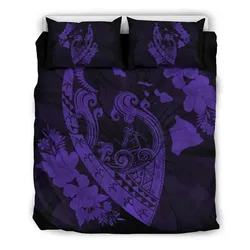 FamilyGater Home Set - Hawaiian Fish Hook Hibiscus Banzai Surfing Polynesian Bedding Set Purple - AH - J5